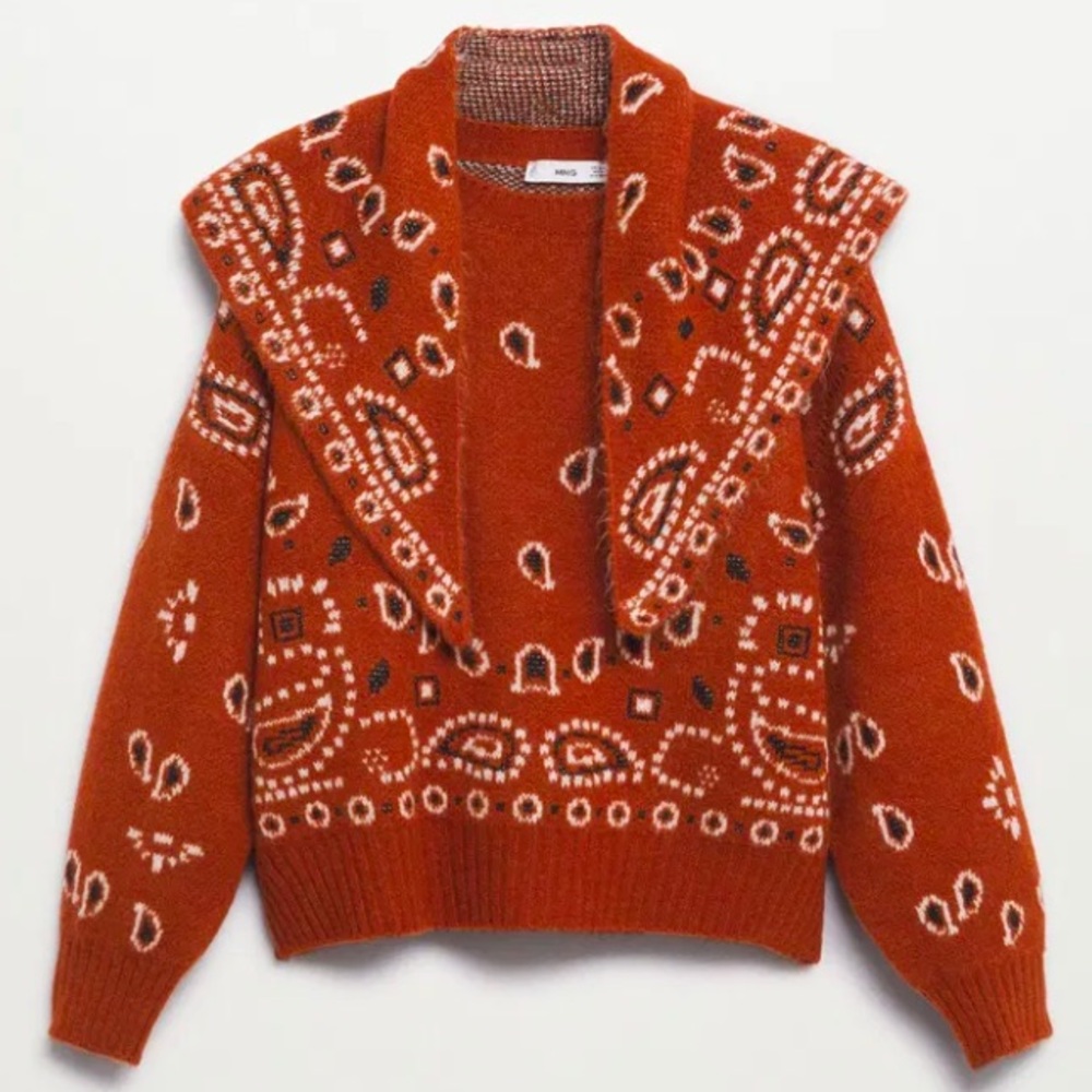👀Bloggers’ Favorite👀 MANGO Red Bandana Knit Sweater with Scarf